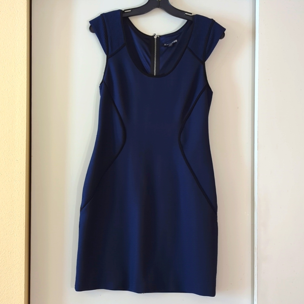 Express Navy Blue Ribbed Bodycon Midi Dress
